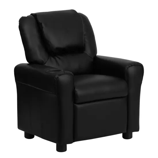 Emma and Oliver Contemporary Kids Recliner with Cup Holder and Headrest Black LeatherSoft {1}
