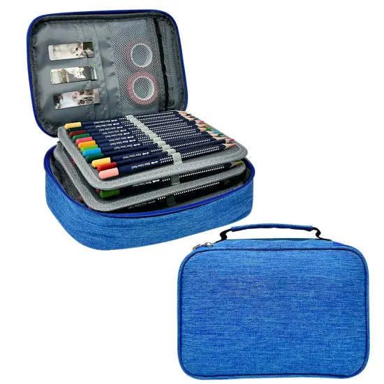 Wrapables Large Capacity 72 Slot Pencil Case for Colored Pencils, Stationery Pouch, Blue {1}