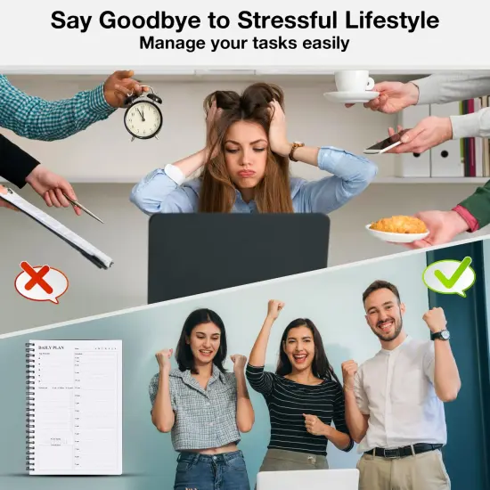 Daily Planner Undated, Asten To Do List Notebook Hourly Schedules Spiral Appointment Planner for Men and Women,PVC Hardcover,Elastic Closure, Inner Pocket 8.3" x 5.8" (Black) {3}