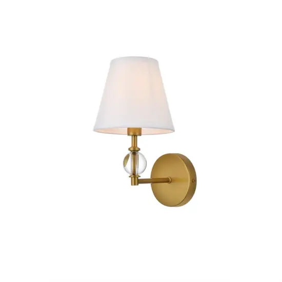 Bethany 1 light bath sconce in brass with white fabric shade {3}