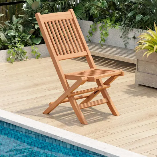 Costway Patio Folding Chair Indonesia Teak Wood Slatted Seat Natural Portable Outdoor {8}