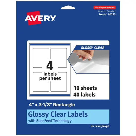 Avery Glossy Clear Rectangle Labels with Sure Feed, 4" x 3-1/3" {7}
