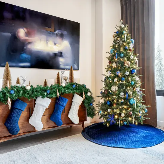 Quilted Velvet Christmas Stocking with Pick-Stitch Detail Blue Velvet {5}