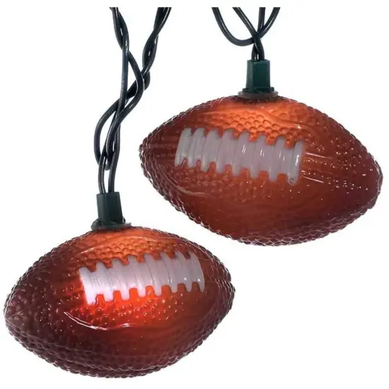 Kurt Adler Set of 10 Football Shaped Novelty String Lights - 9ft Green Wire Brown {1}