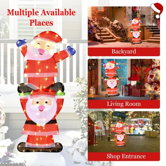 LED Double Santa Yard Christmas Decoration with String Lights and Stakes {5}