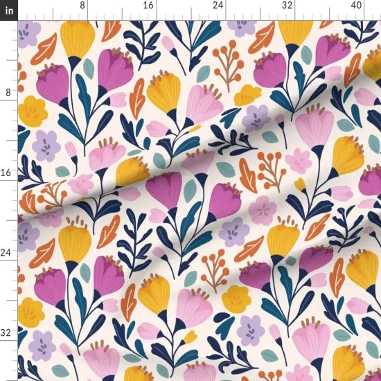 Various Fabrics by the Yard or Fat Quarter Crocus Bloom Whimsical Floral Modern Garden Botanical Purple Yellow Large Scale Custom Printed Fabric by Spoonflower {1}