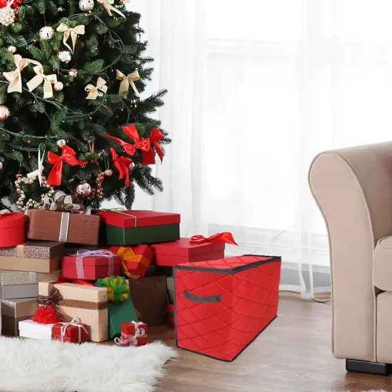 Simple Living 96ct Red and Black Quilted Zip Up Christmas Ornament Storage Tub {3}