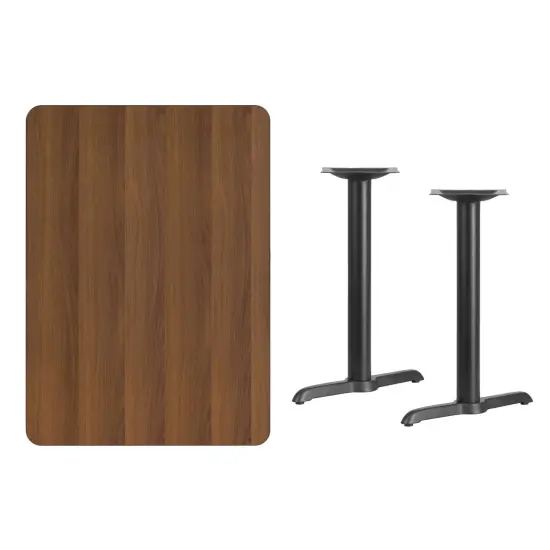 Emma and Oliver 30"x42" Rectangular Laminate Table with 5"x22" Table Height Bases Walnut {3}