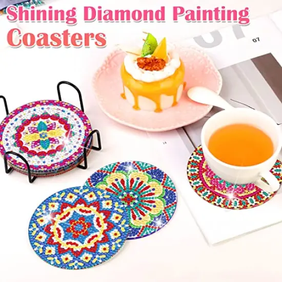 8 Pieces Diamond Painting Coasters Kit with Holder - Small Diamond Art Coasters, Arts and Crafts for Adults, Ideal for Beginners {4}