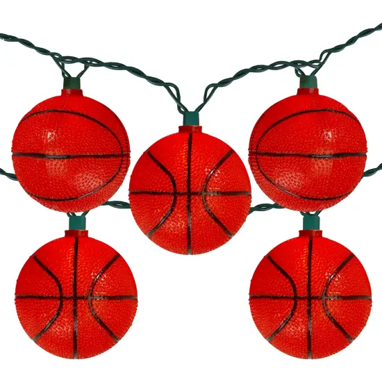 Kurt Adler Basketball Sport Christmas Novelty Light Set - 11.5 ft Green Wire - 10ct Black {3}