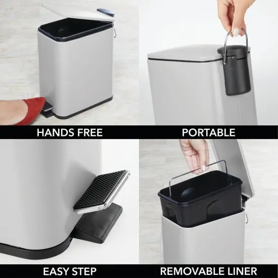 mDesign Slim Metal 1.3 Gallon Step Trash Can with Lid/Liner Bucket {3}