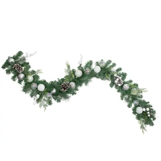 Northlight 6' Green Pine Artificial Christmas Garland with Berries and Iridescent Ornaments {1}