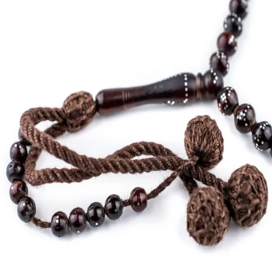 99Brown Silver-Inlaid "Names of Allah" Arabian Prayer Beads (6mm), Islamic Tasbih, Ramadan Gift, Quality Middle Eastern Beads - The Bead Chest {4}