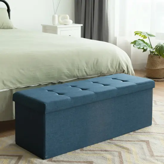 Fabric Folding Storage with Divider Bed End Bench Navy {2}