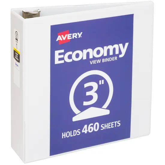 Avery Economy View 3 Ring Binder, 3" Round Rings, 1 White Binder (05741) {1}
