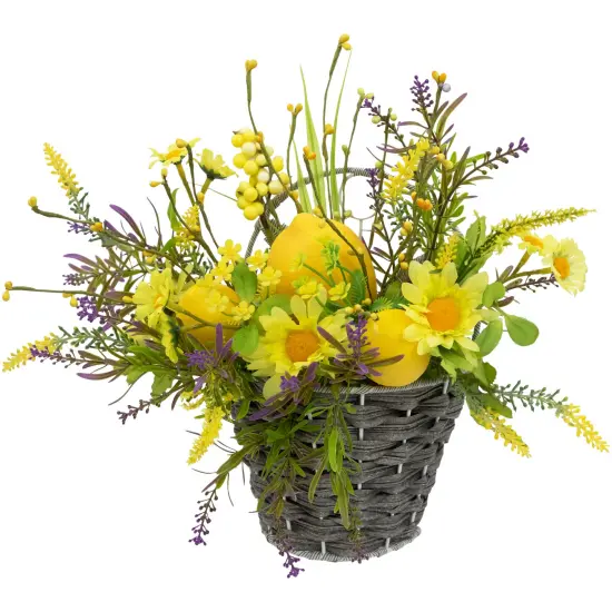 Northlight Lemon and Daisy Hanging Spring Wall Basket - 12"- Yellow {7}