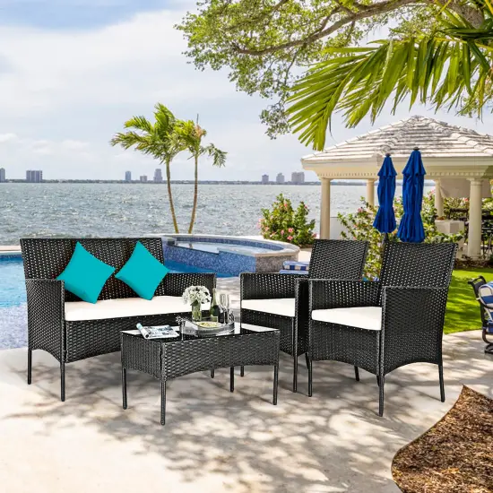 Costway 4PCS Patio Furniture Set Rattan Wicker Conversation Set Outdoor {5}