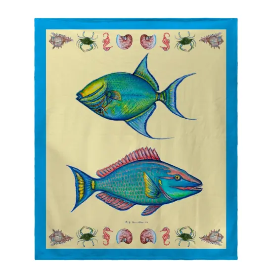 Betsy Drake Parrot and Trigger Fish Throw Blanket {1}