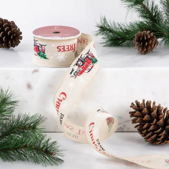 Northlight Farm Fresh Trees Burlap Style Wired Craft Christmas Ribbon 2.5" x 10 Yards Brown {3}