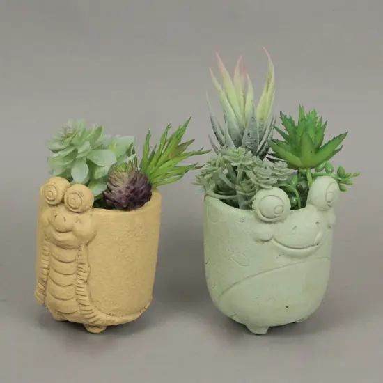Set of 2 Snail & Frog Resin Planters Indoor Outdoor Cute Succulent Flower Pots {3}