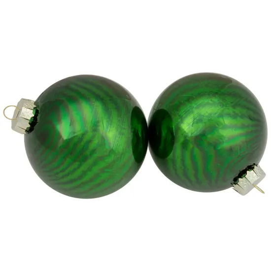 Northlight 2-Finish Glass Ball Christmas Ornaments - 4" (100mm) - Green - 4ct {4}