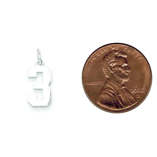 Sterling Silver Small Polished Number 3 Charm Pendant {2}