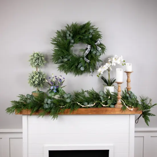 Northlight Real Touch&trade;️ Mixed Pine and Eucalyptus Artificial Christmas Wreath- 24" - Unlit Green {4}