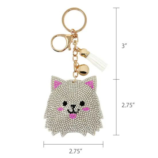 Wrapables Crystal Bling Key Chain Keyring with Tassel Car Purse Handbag Pendant, White Kitty {2}
