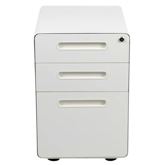 Emma and Oliver Ergonomic 3-Drawer Mobile Locking Filing Cabinet Storage Organizer White {3}