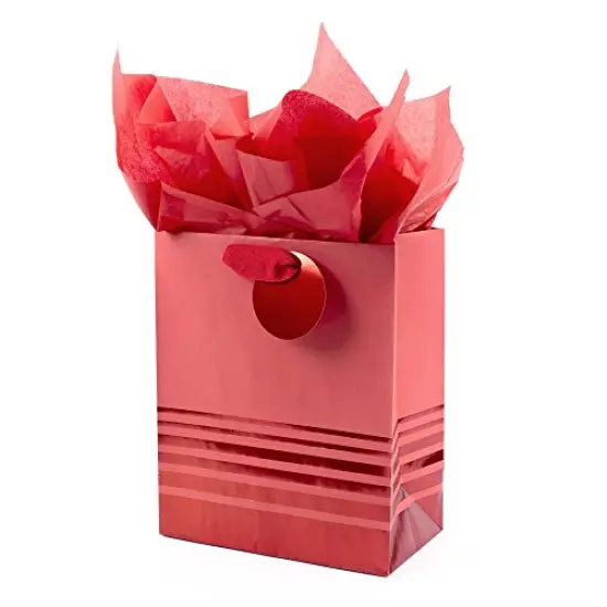 Hallmark 9" Medium Gift Bag with Tissue Paper (Red Foil Stripes) for Christmas, Birthdays, Father's Day, Graduations, Valentines Day, Sweetest Day {1}