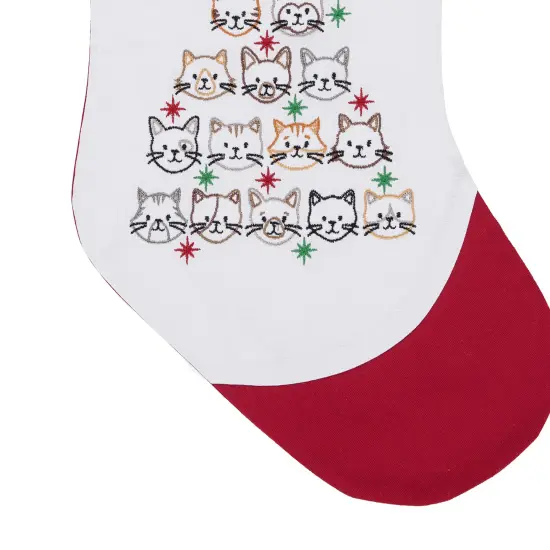 8.5" x 20" Stacked Cat Face Christmas Tree Embroidered Hanging Large Christmas Stocking {4}