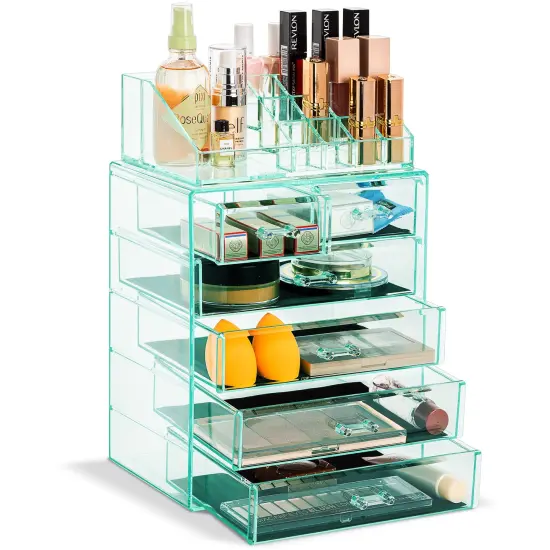 Sorbus 2 Piece Acrylic Makeup and Jewelry Storage Organizer Case (6 Drawers and Lipstick Tray) {1}