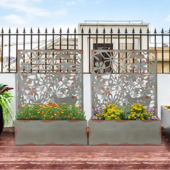 Set of 2 Decorative Raised Garden Bed with Trellises-Rust {6}