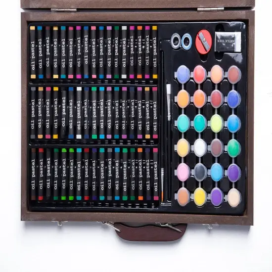 145 Pieces Deluxe Art Set in Portable Wooden Box Drawing Kit Set with Oil Pastels, Crayons, Colored Pencils, Watercolor Cakes, Brushes, Wooden Case Art Supplies (Wooden) {4}