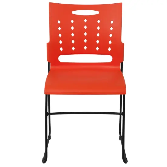 Emma and Oliver Home Office Plastic Accent Sled Base Stack Chair - Air-Vent Back Orange {3}