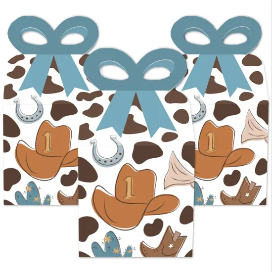 Big Dot of Happiness My First Rodeo - Square Favor Gift Boxes - Little Cowboy 1st Birthday Party Bow Boxes - Set of 12 {3}