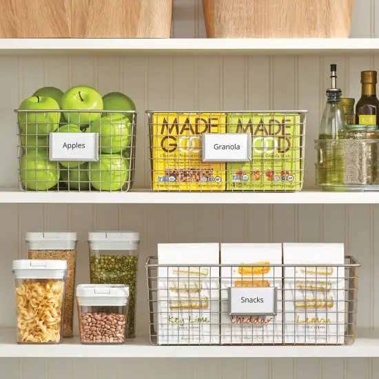 mDesign Large Steel Kitchen Organizer Basket with Label Slot, 4 Pack - Satin {2}