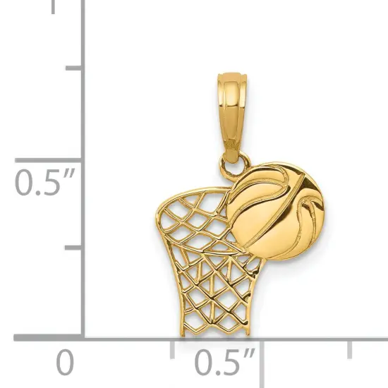 14K Gold Basketball Hoop & Ball Charm Sports Pendant Jewerly 18mm x 12mm {4}