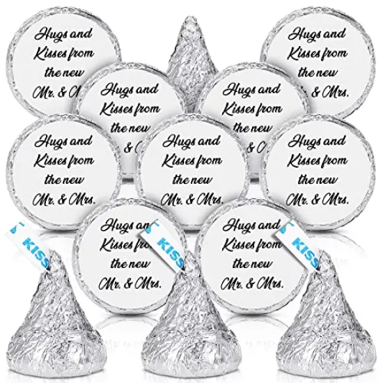 1000 Pcs Hugs and Kisses from The New Mr and Mrs Wedding Stickers, Chocolate Drops Labels Stickers Candy Stickers 0.75 Inch for Weddings Engagement Party Favors Decorations (White,Basic) {1}