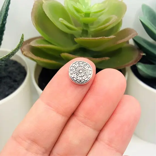 4, 20 or 50 Pieces: Antique Silver Round Tribal Spacer Beads, 10mm - Double Sided {3}