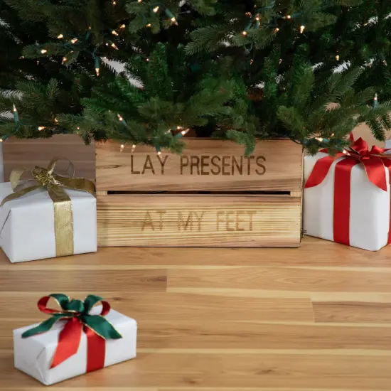 Northlight 18" Wood Crate "Lay Presents at My Feet" Christmas Tree Collar Brown {3}