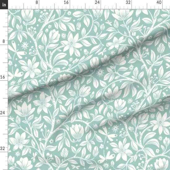 Various Fabrics by the Yard or Fat Quarter Floral Mint Green Tree Whimsical Plant Dragonflies Magnolia Soft Blue Aqua Large Scale Custom Printed Fabric by Spoonflower {1}