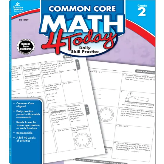 Carson Dellosa Common Core Math 4 Today Second Grade Workbook, Telling Time, Fractions, Addition, Subtraction, Number Patterns, and More, Mathematics Classroom or Homeschool Curriculum {1}