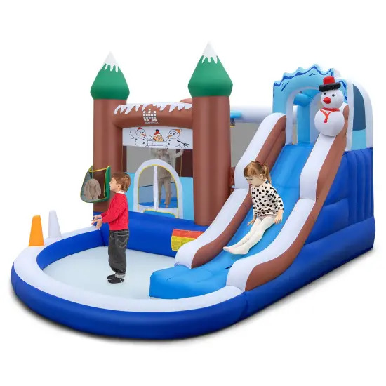 Costway 6-in-1 Winter Theme Snowman Inflatable Castle Kids Bounce House {2}