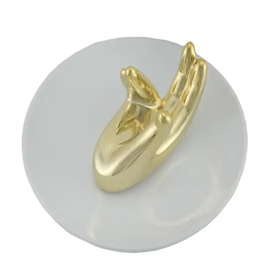 Gold Painted White Ceramic Helping Hand Jewelry Dish Ring Holder {1}