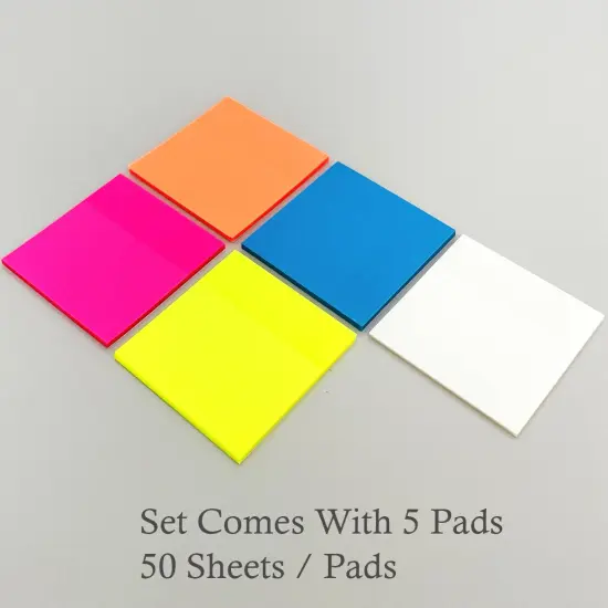 Wrapables Transparent Sticky Notes, Waterproof Self-Adhesive Memos for Home, School, Office (Set of 5) Multicolor {3}