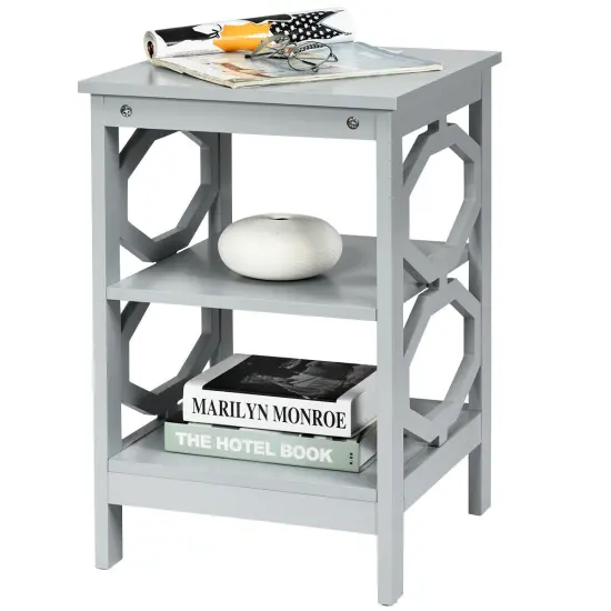 3-tier Nightstand Sofa Side End Accent Table Gray {4}