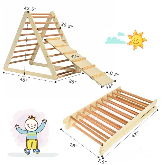 Foldable Wooden Triangle Climbing Ladder with 21 Strips Perfect for Indoor Play Natural {4}