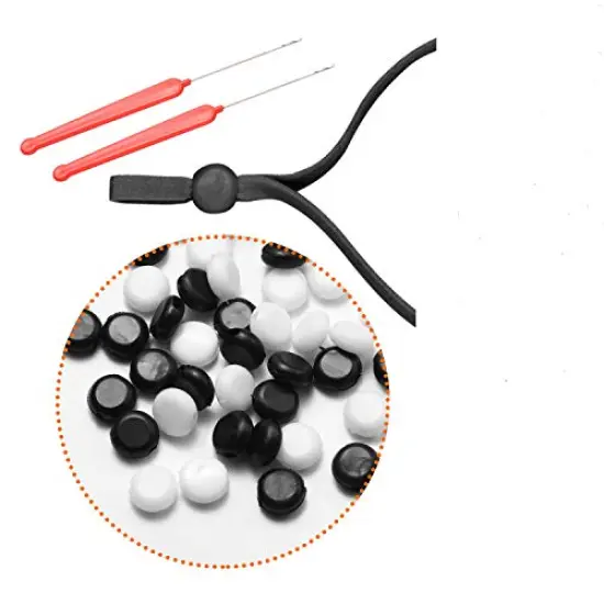 120 PCS Black and White Adjustable Soft Elastic String Cords Buckle Adjuster with 2 pcs Crochet Hook,Suitable for All Different Sizes of mask Straps Bands (1/8,1/5,1/4,5/8 Straps) {1}
