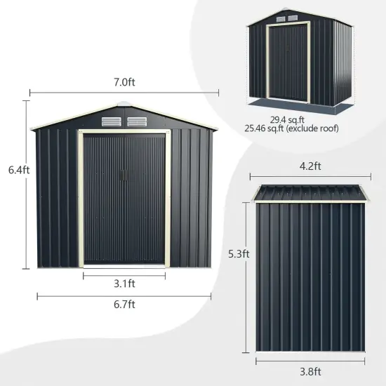 7 Feet X 4 Feet Metal Storage Shed with Sliding Double Lockable Doors {5}